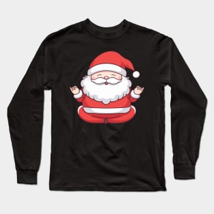 Funny Kawaii Santa Yoga Meditation Long Sleeve T-Shirt